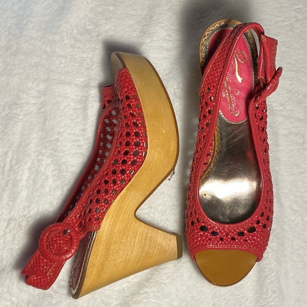 IC Poetic License platform sling back peep toe sandal,dark pink basketweave,US 7 - Picture 9 of 13